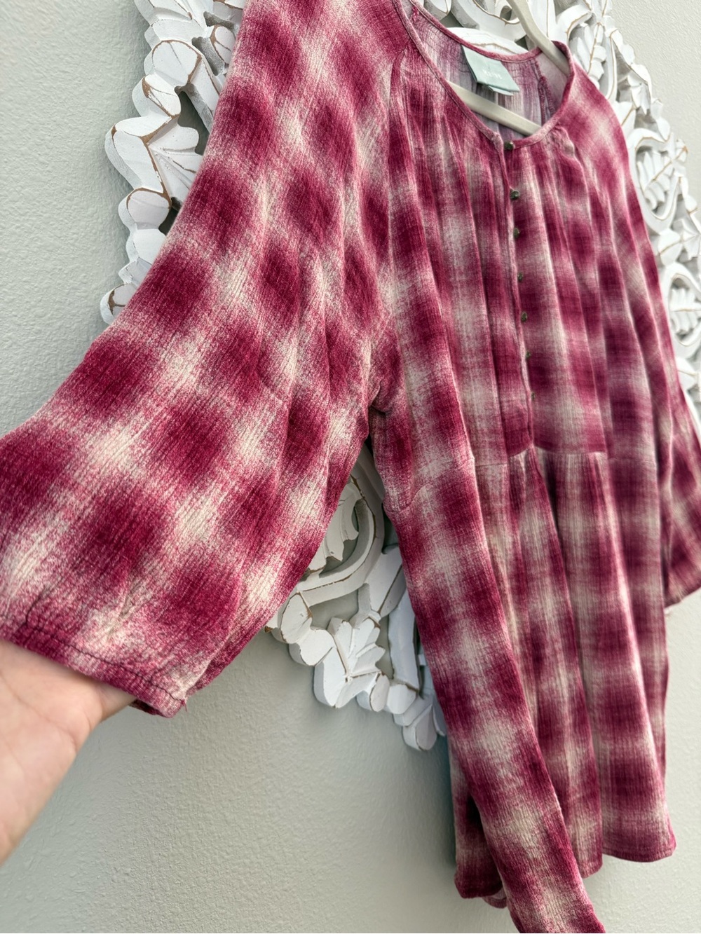 Anthropologie Maeve Burgundy Plaid Button Front Tunic Top Medium - Picture 5 of 8